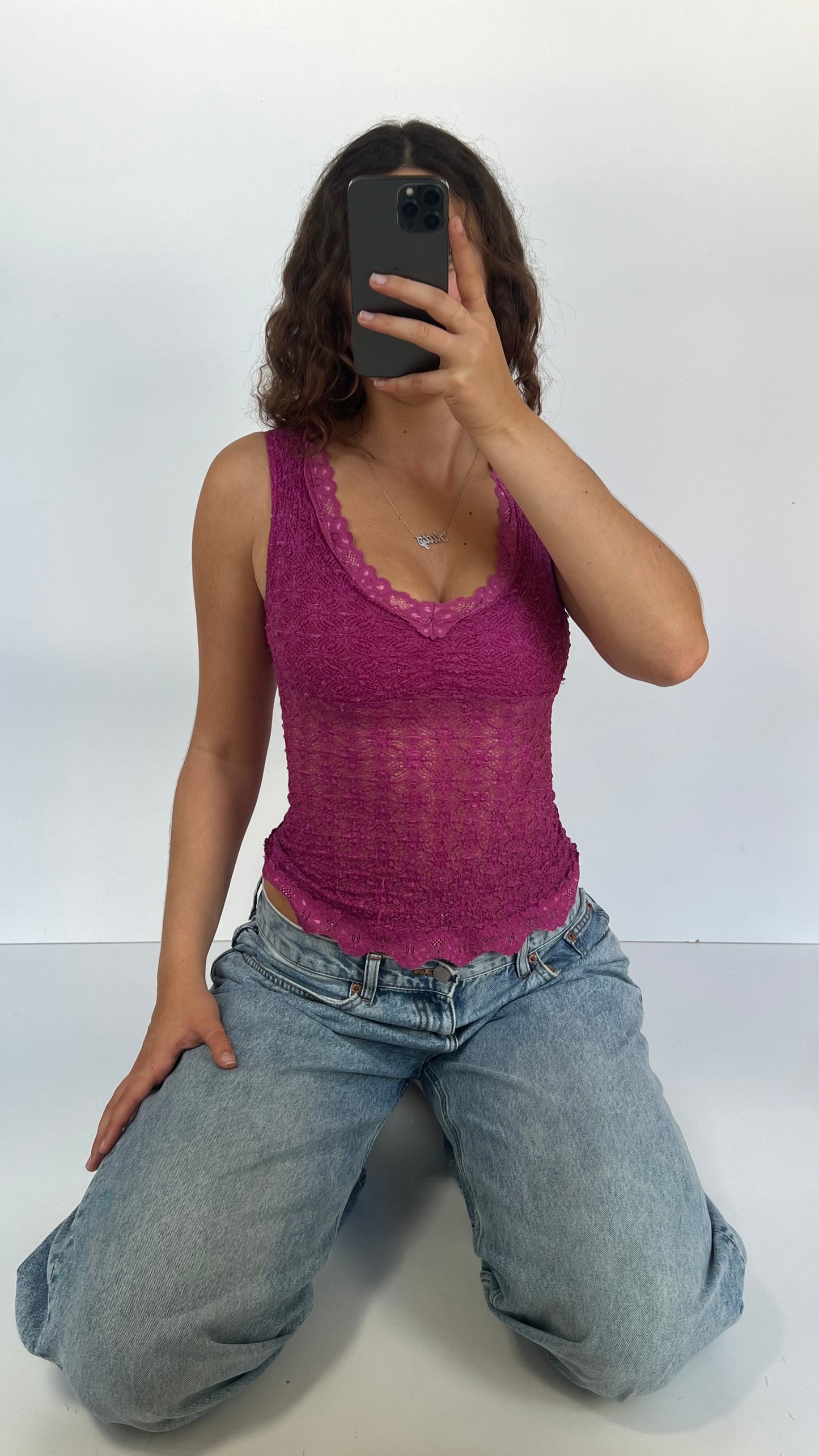 00s pink lace tank top- size S