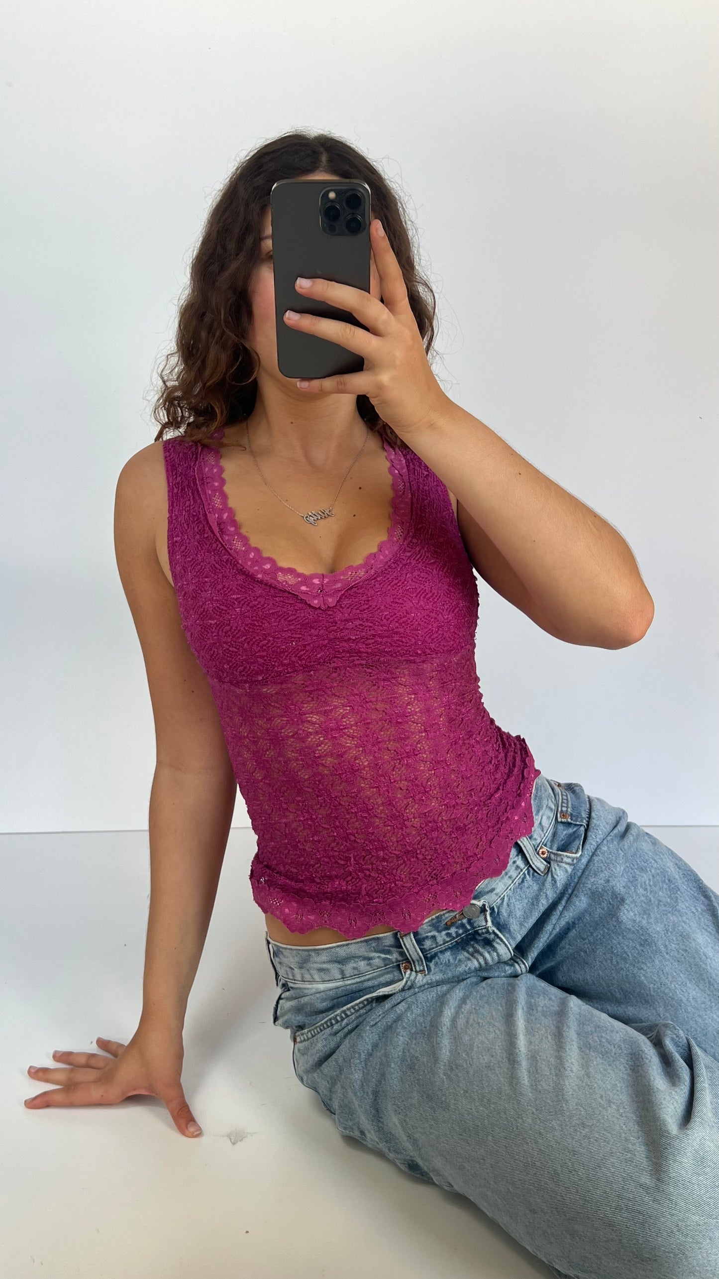 00s pink lace tank top- size S