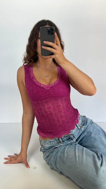 00s pink lace tank top- size S