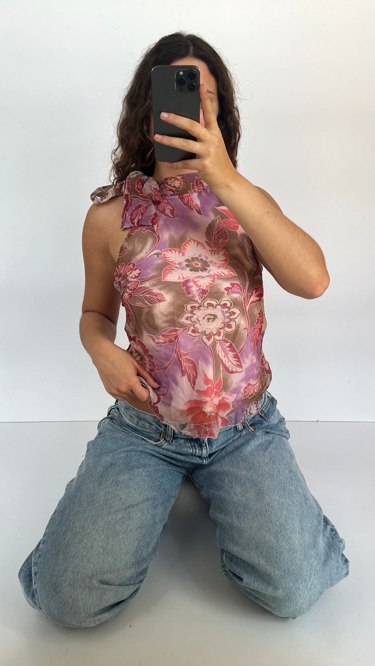 00s pink floral mesh cami- size S