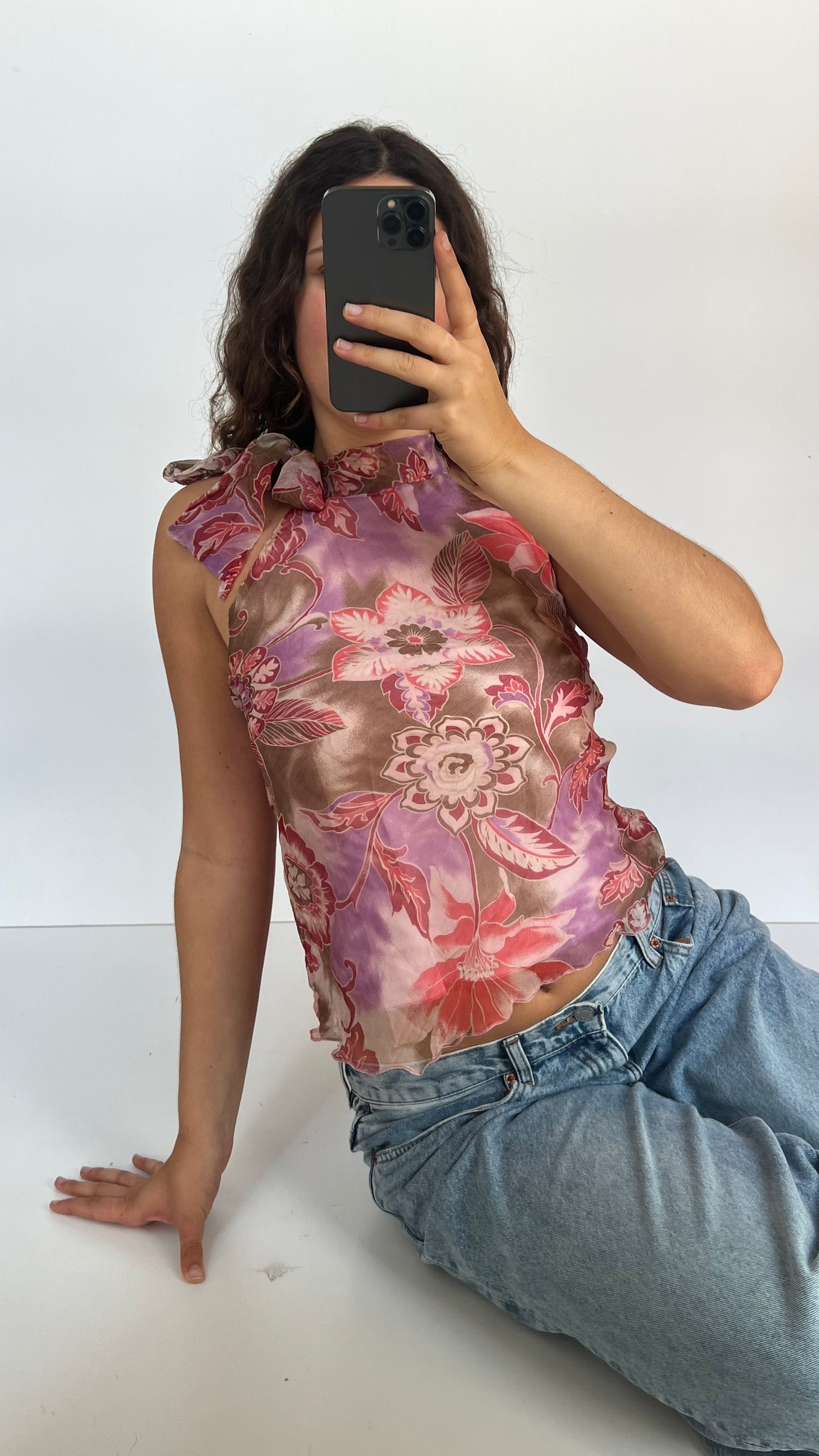 00s pink floral mesh cami- size S
