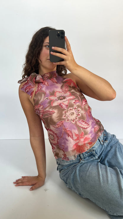 00s pink floral mesh cami- size S