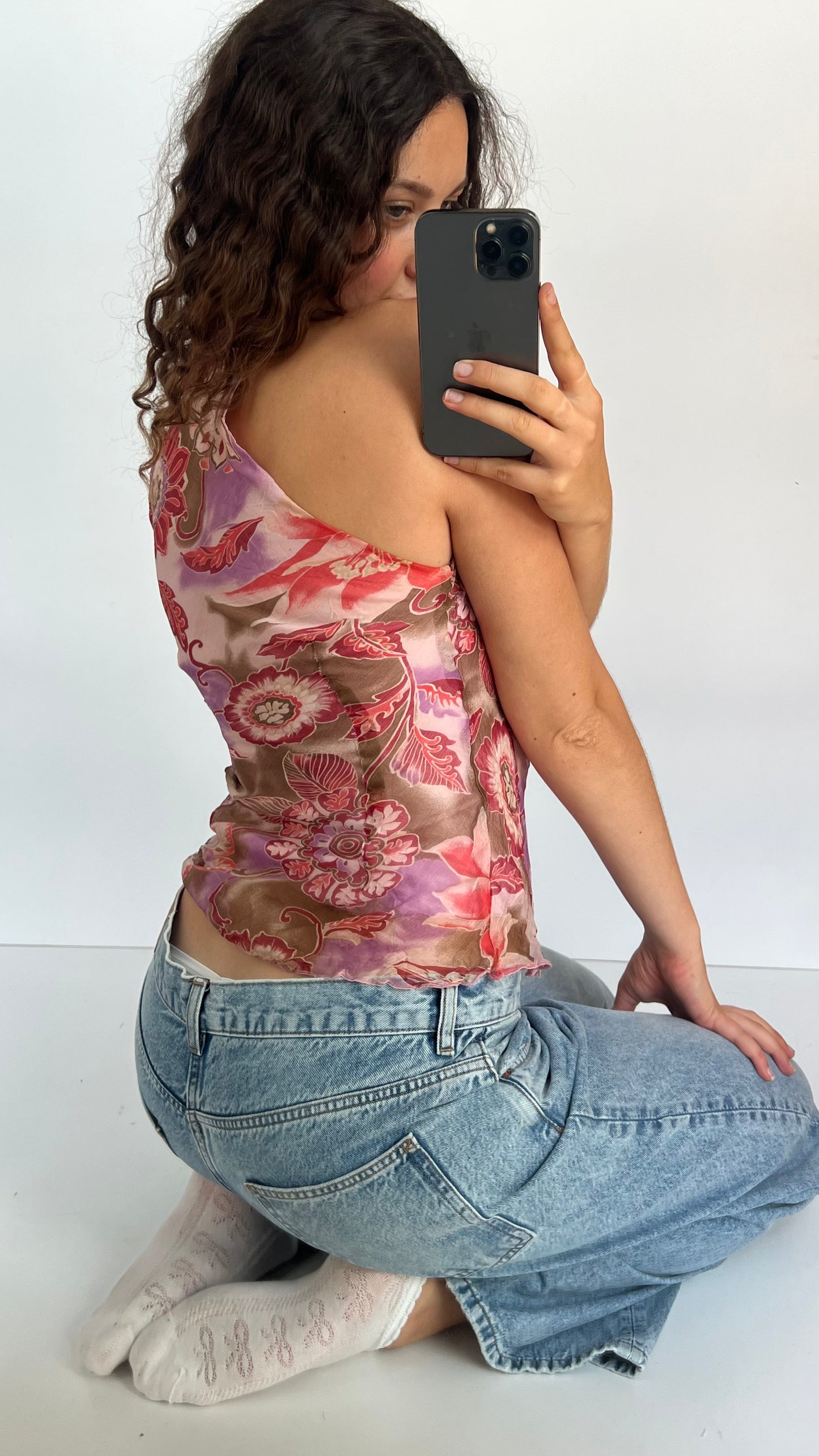 00s pink floral mesh cami- size S