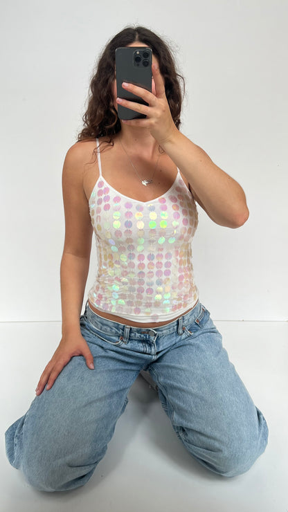 00s white sequin cami- size S