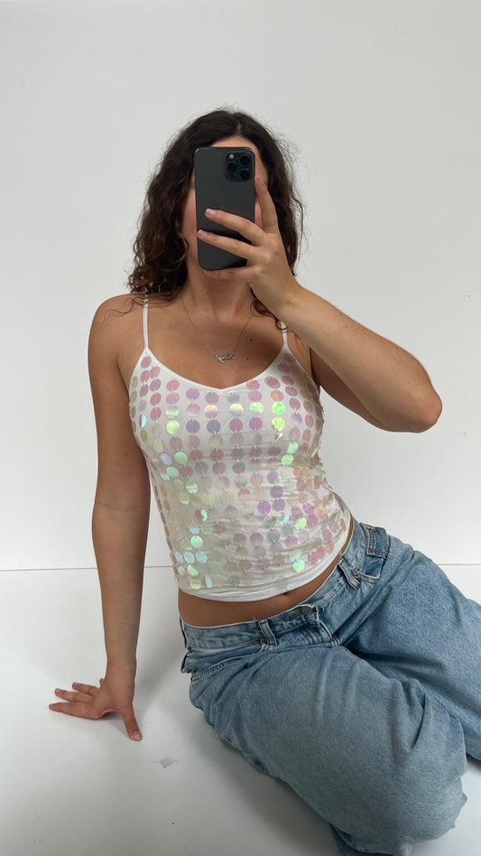 00s white sequin cami- size S