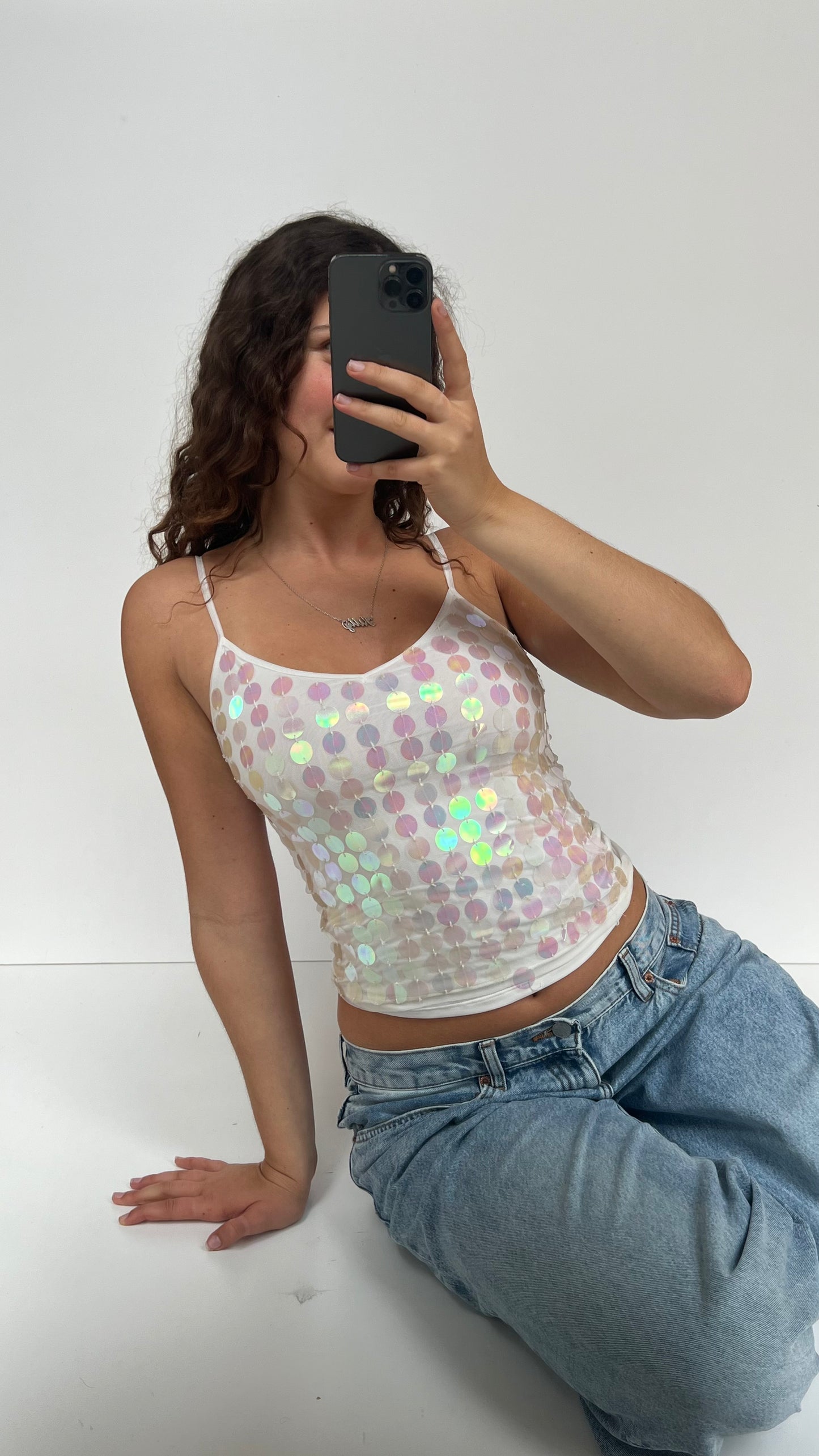 00s white sequin cami- size S