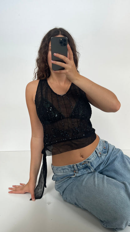 00s black mesh sequin top- size M