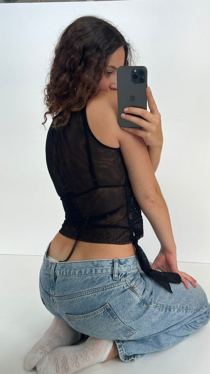 00s black mesh sequin top- size M