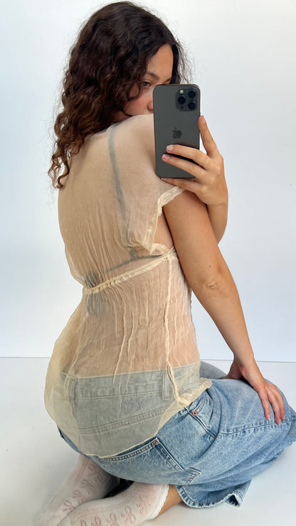 00s cream silk sequin top- size M
