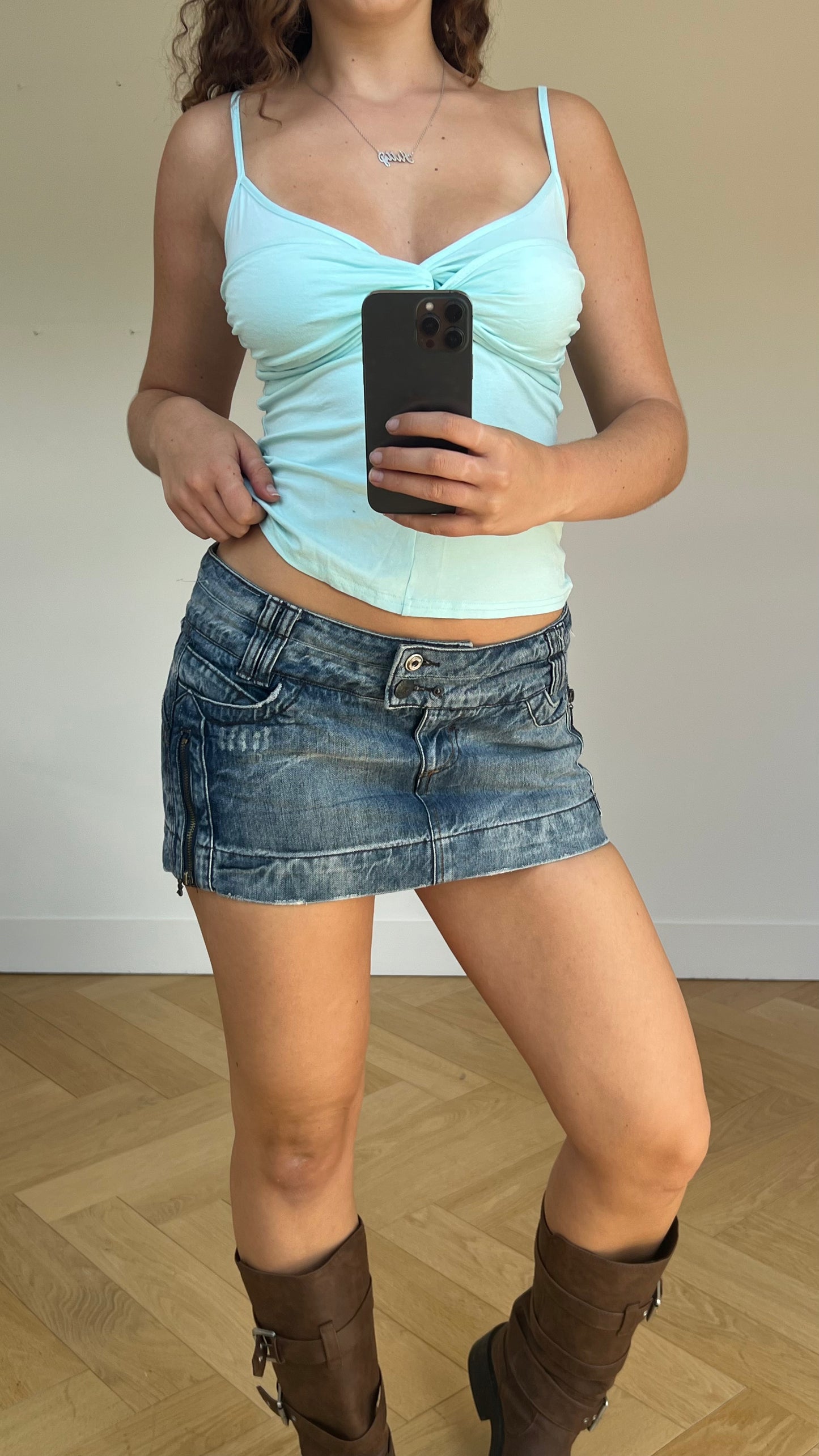 00s denim micro mini skirt- size L