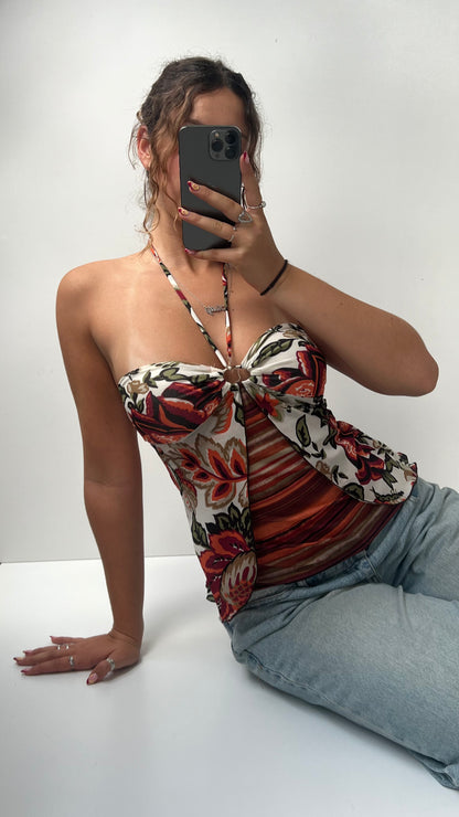 00s red floral mesh halter cami- size S