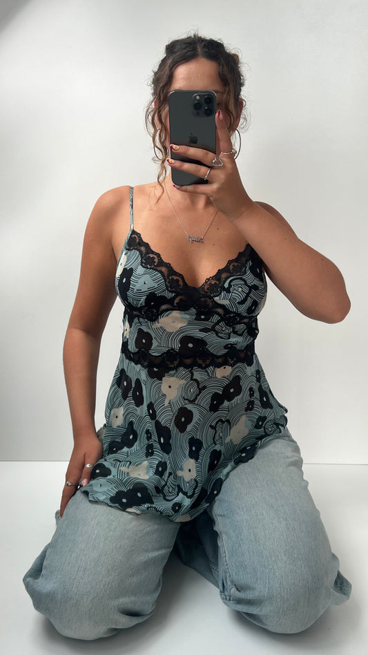 00s blue floral mesh cami- size M