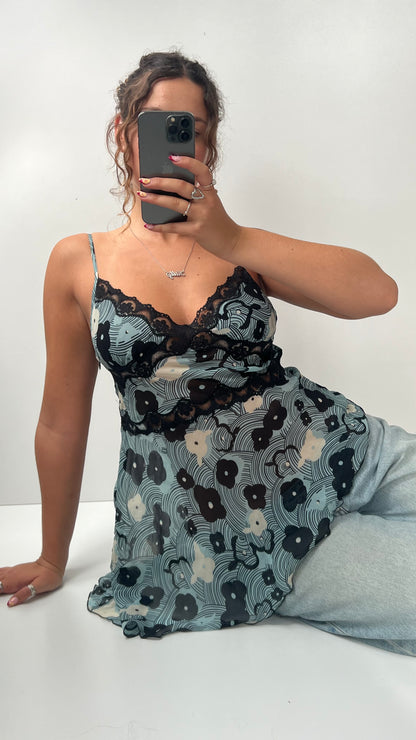 00s blue floral mesh cami- size M