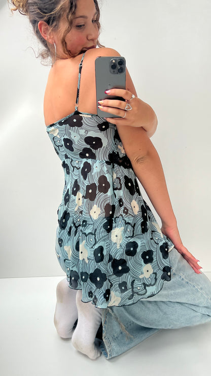 00s blue floral mesh cami- size M