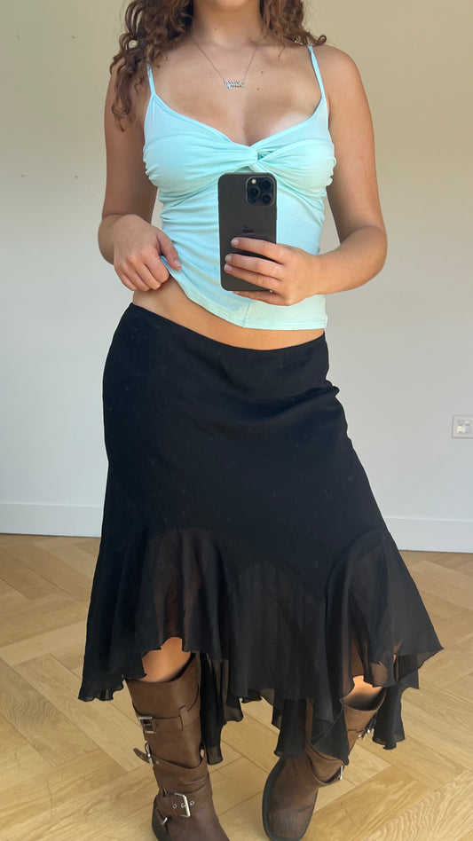 00s black mesh midi skirt- size L