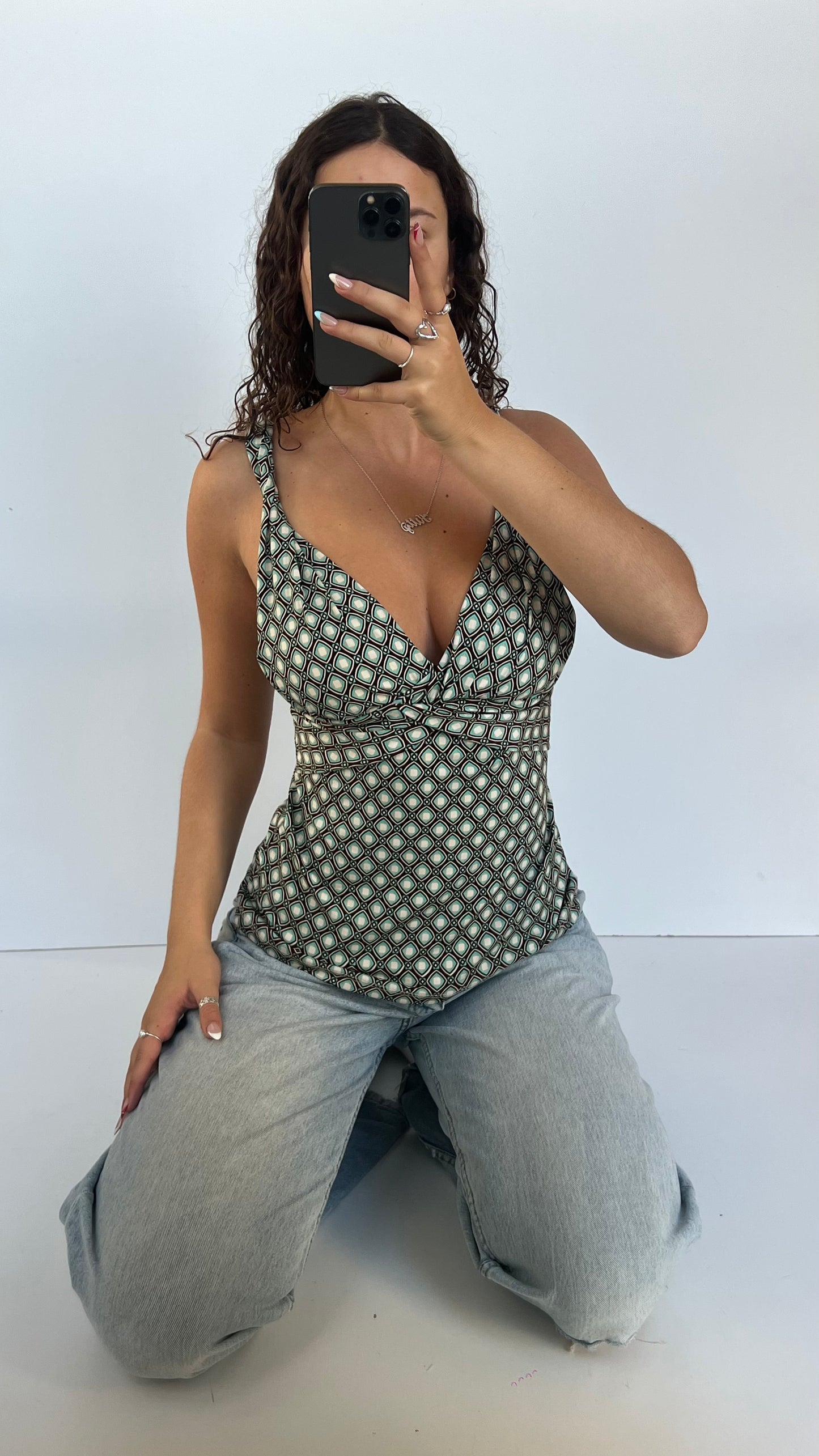 00s brown blue patterned cami- size M