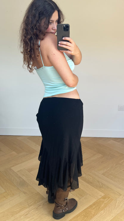 00s black mesh midi skirt- size L