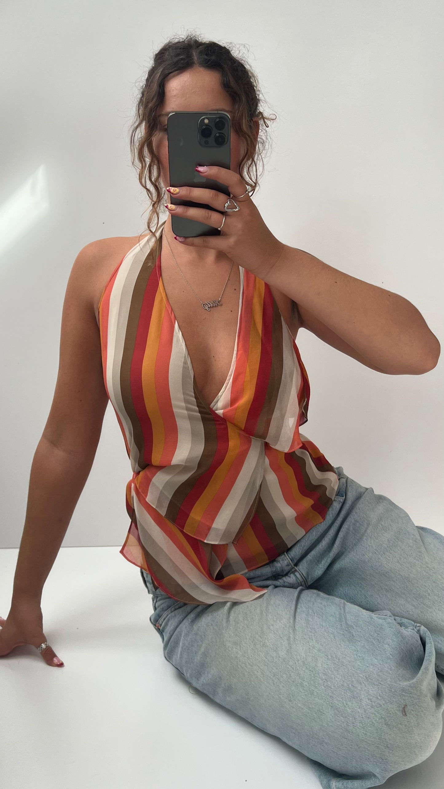 00s orange silk striped cami- size XS
