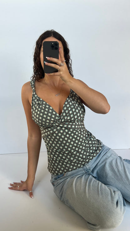 00s brown blue patterned cami- size M