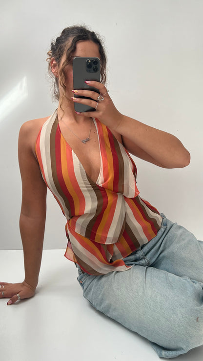 00s orange silk striped cami- size XS