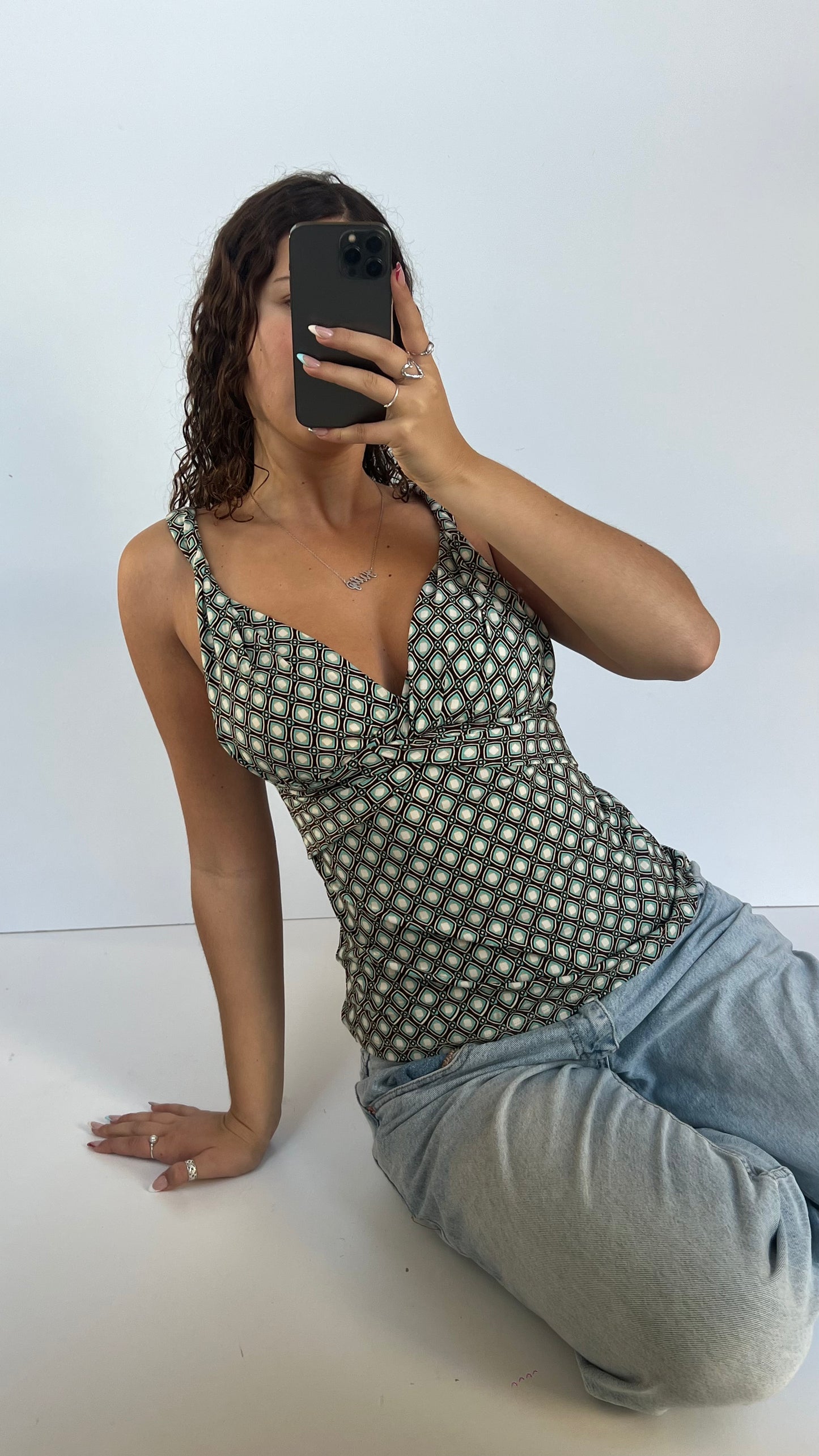 00s brown blue patterned cami- size M