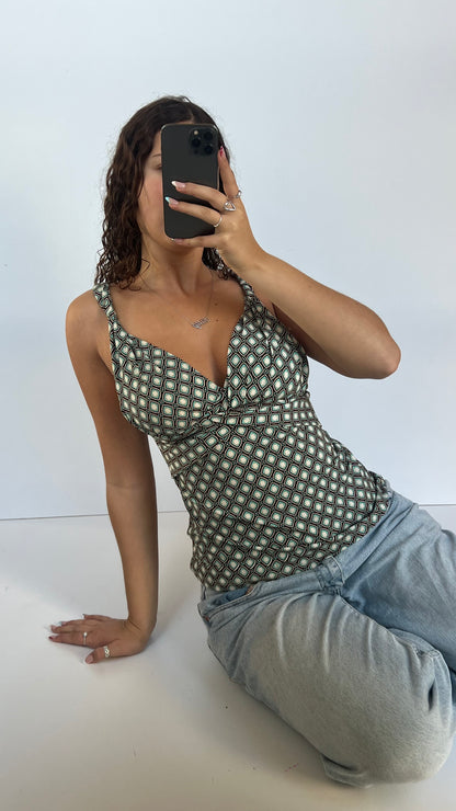 00s brown blue patterned cami- size M