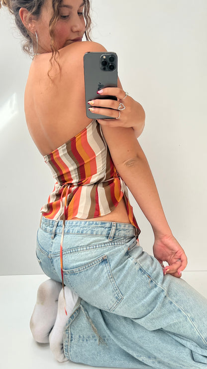 00s orange silk striped cami- size XS