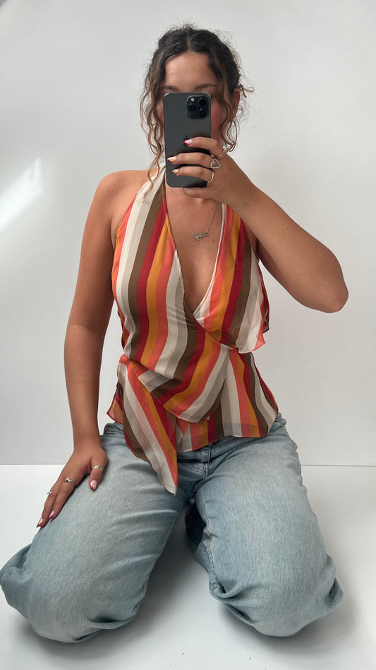 00s orange silk striped cami- size XS
