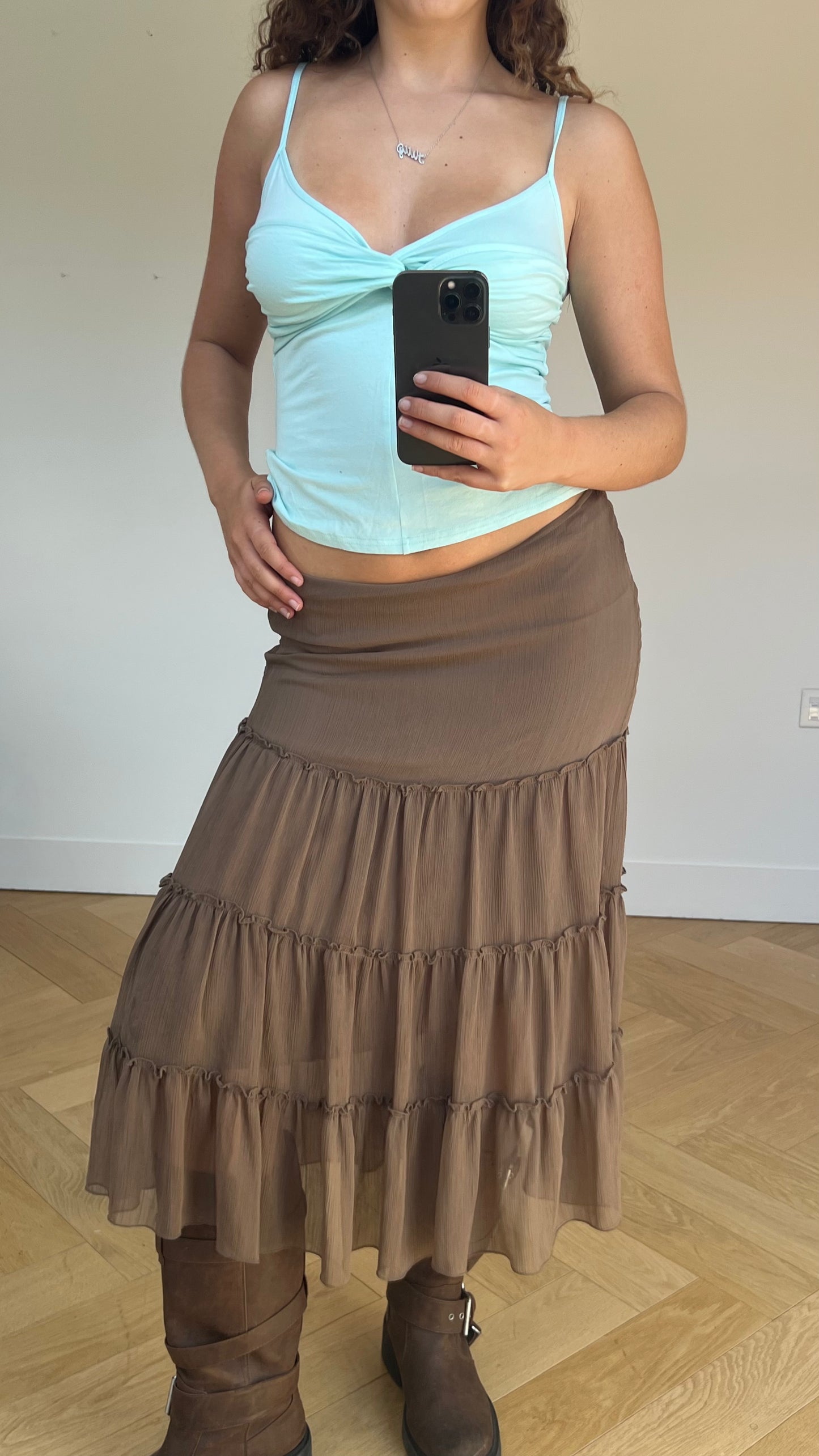 00s brown mesh midi skirt- size S