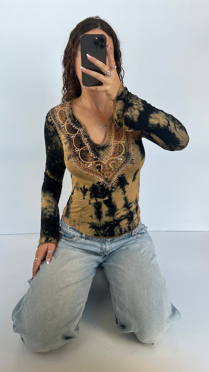 00s brown boho top- size M
