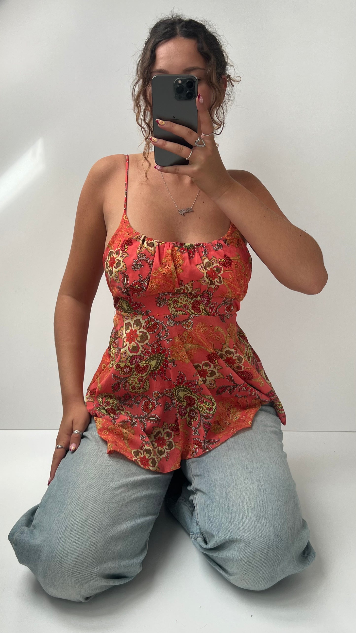 00s pink mesh floral cami- size M