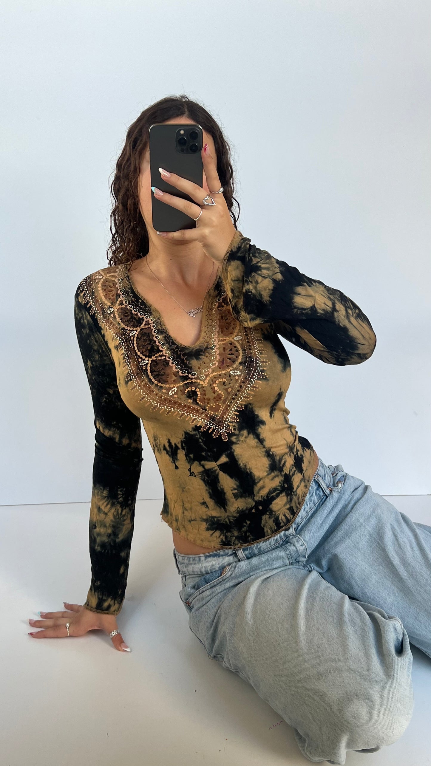 00s brown boho top- size M