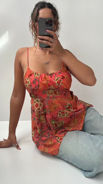 00s pink mesh floral cami- size M