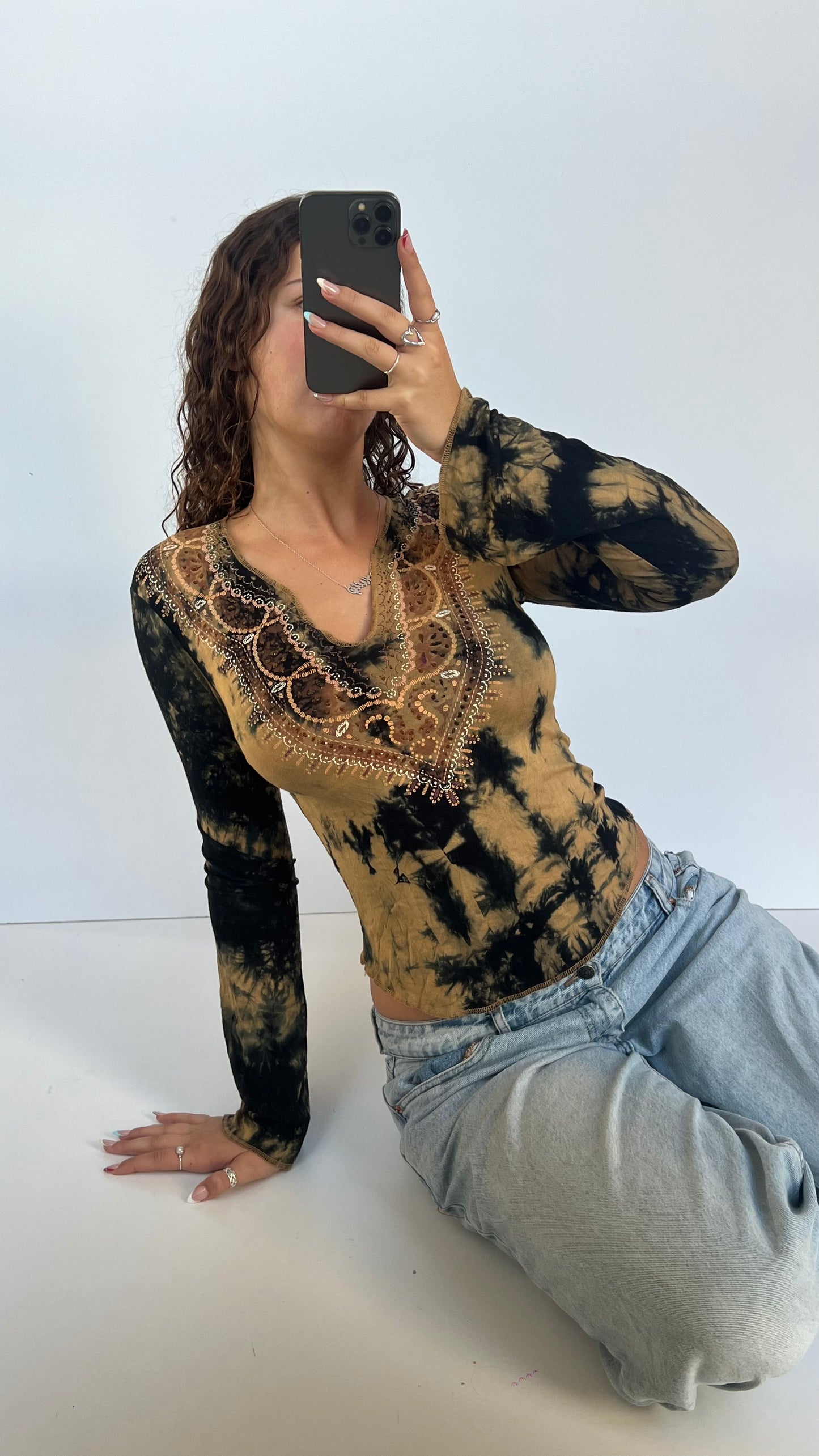 00s brown boho top- size M