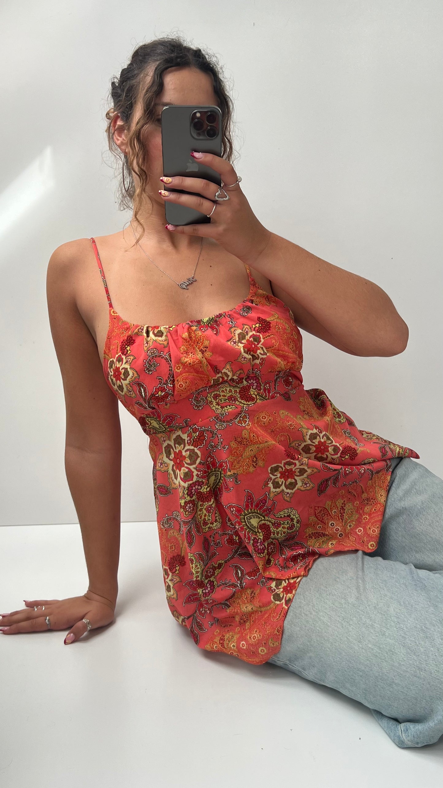 00s pink mesh floral cami- size M