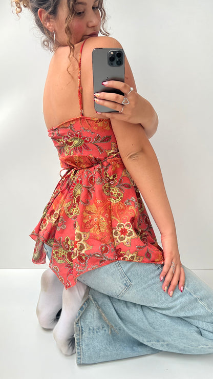 00s pink mesh floral cami- size M