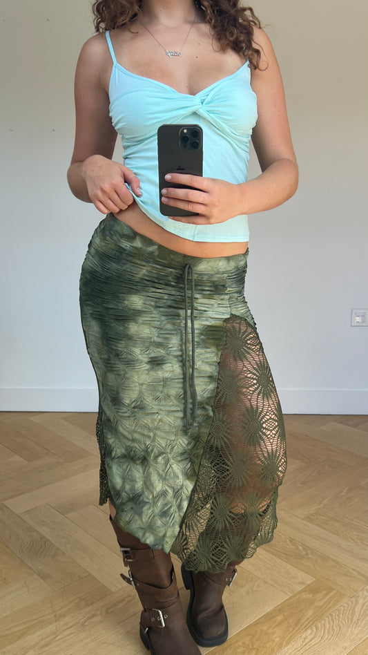 00s green crochet maxi skirt- size S