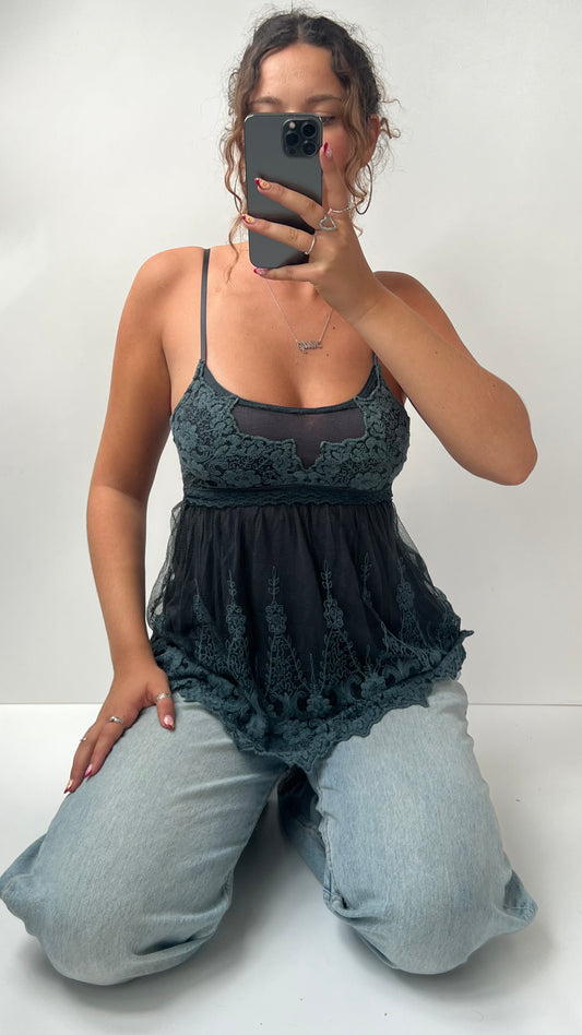 00s grey mesh babydoll cami- size S