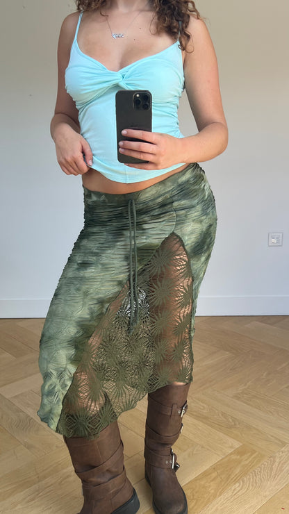 00s green crochet maxi skirt- size S