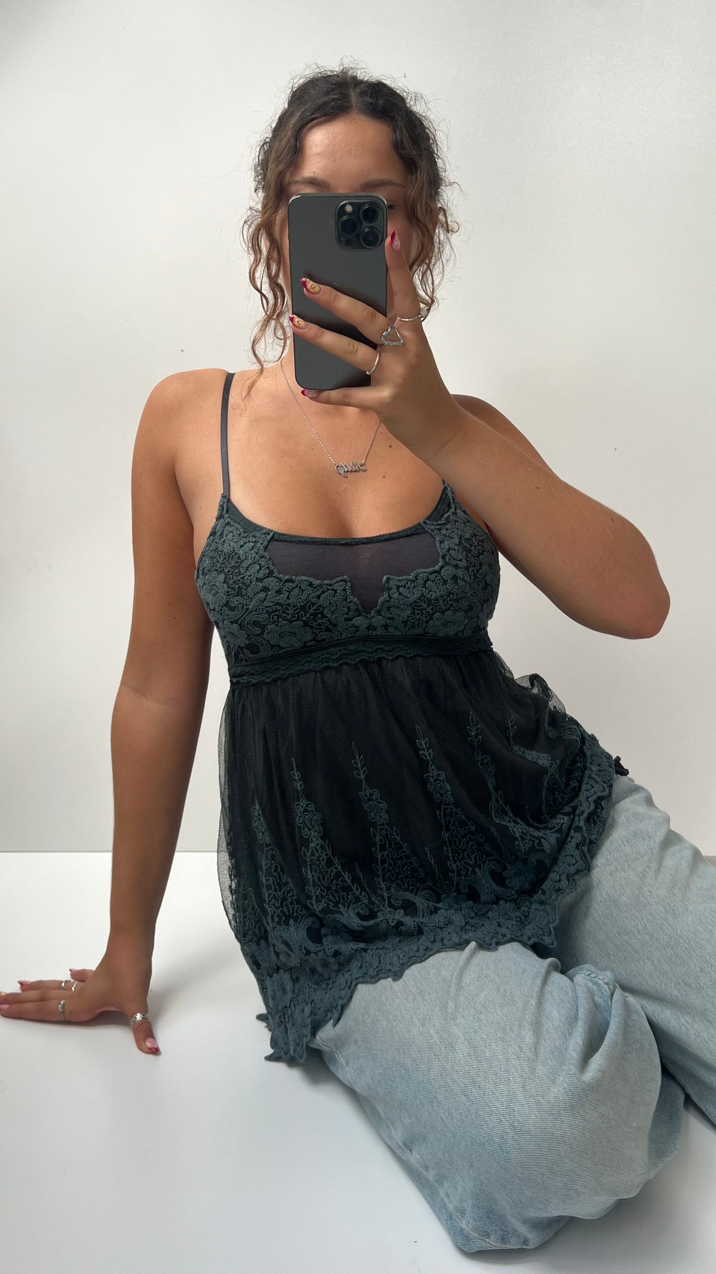 00s grey mesh babydoll cami- size S