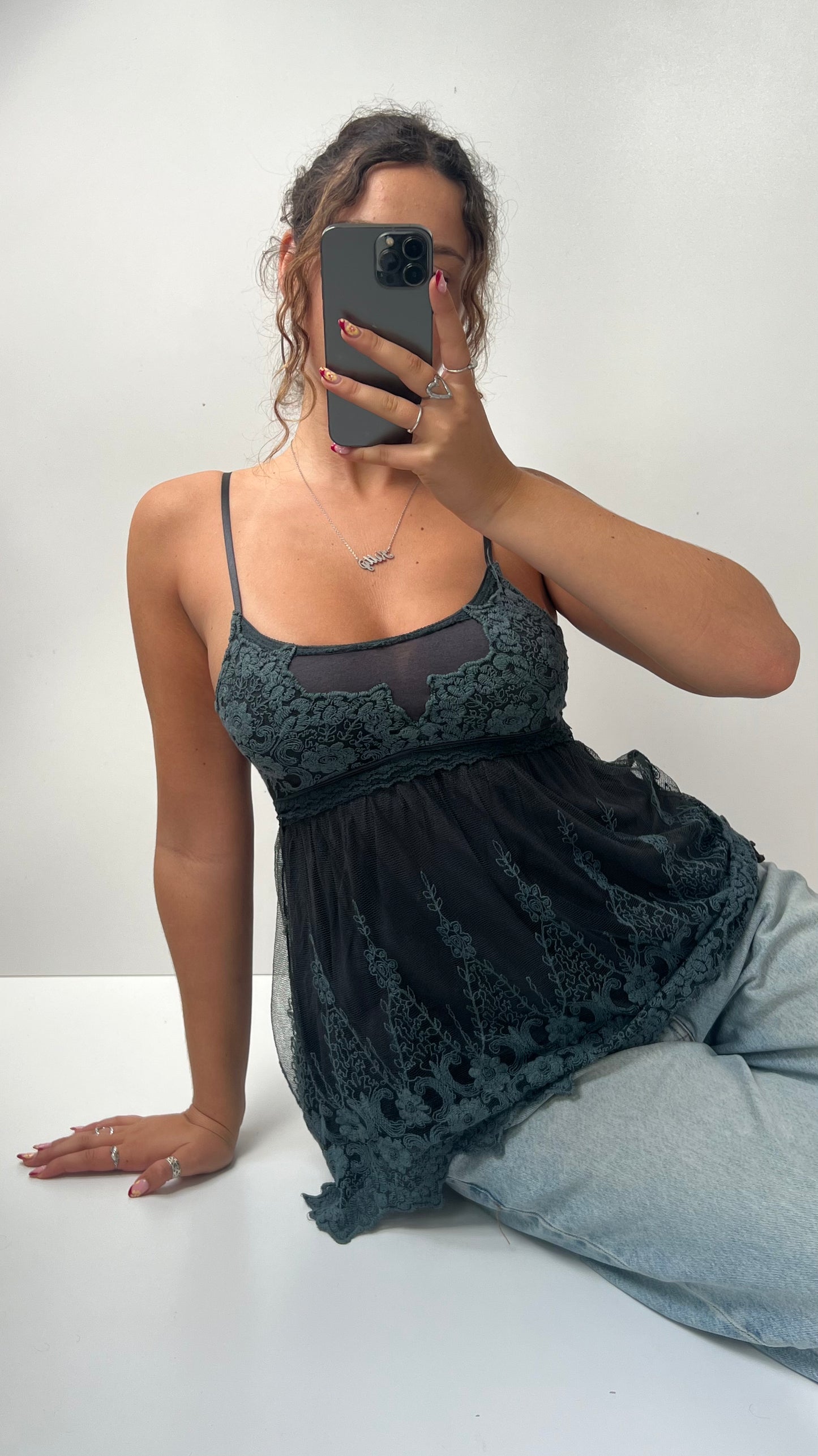 00s grey mesh babydoll cami- size S