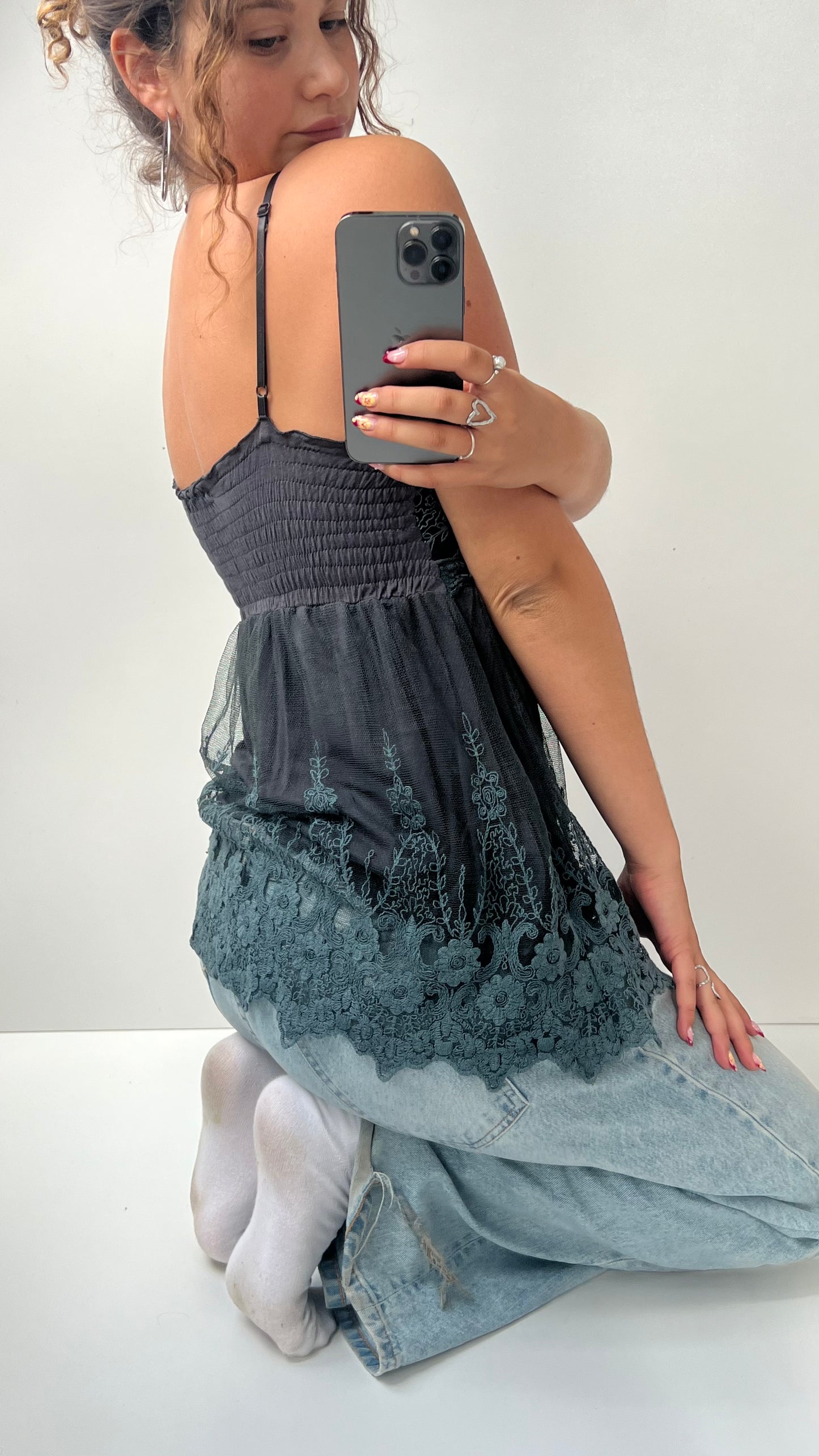 00s grey mesh babydoll cami- size S