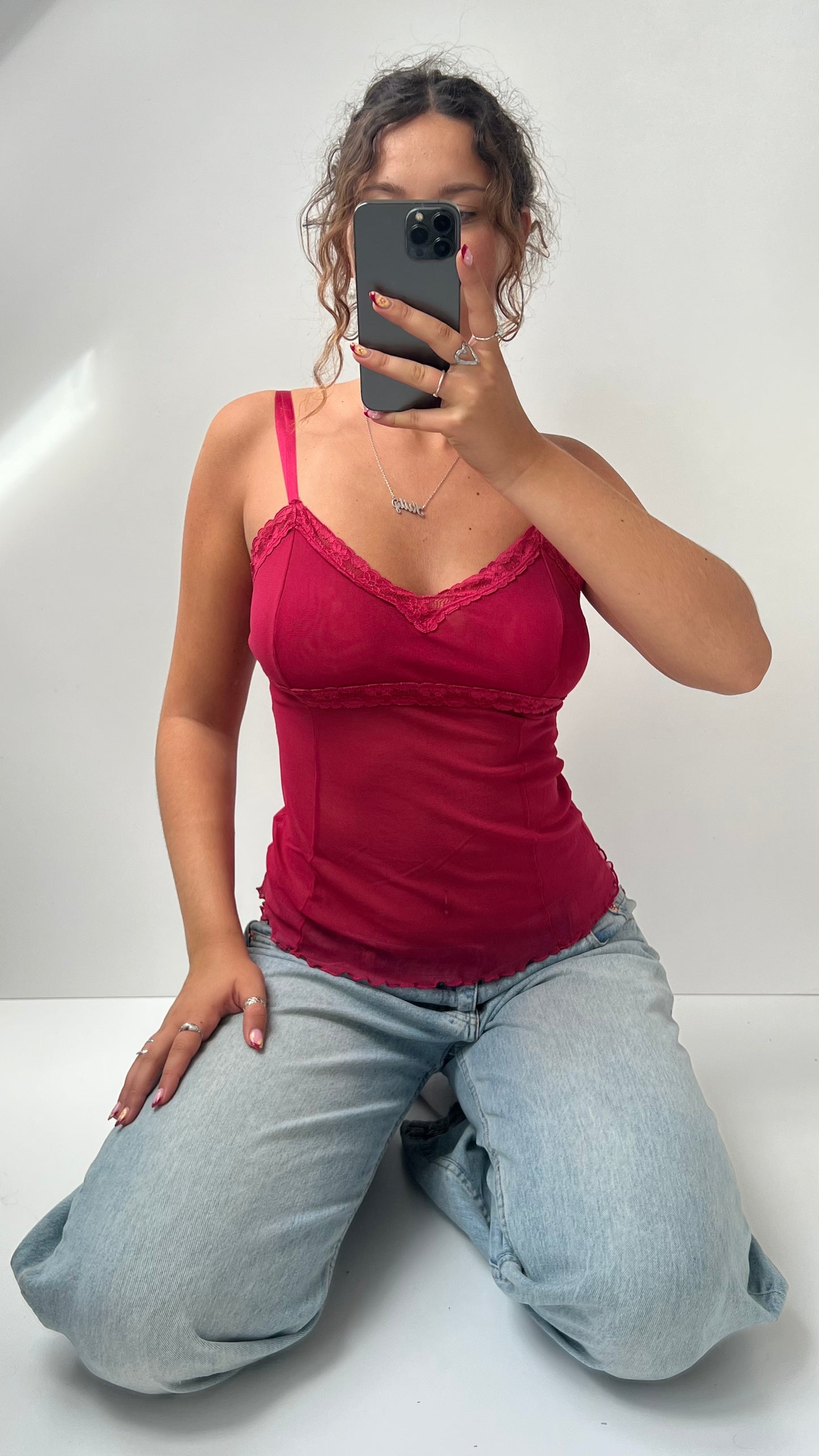 00s red mesh lace cami- size M
