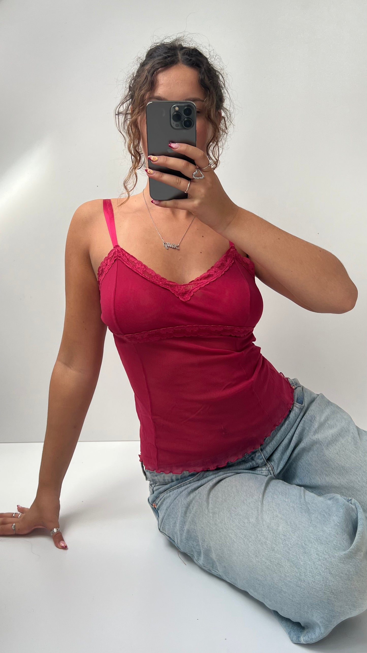 00s red mesh lace cami- size M