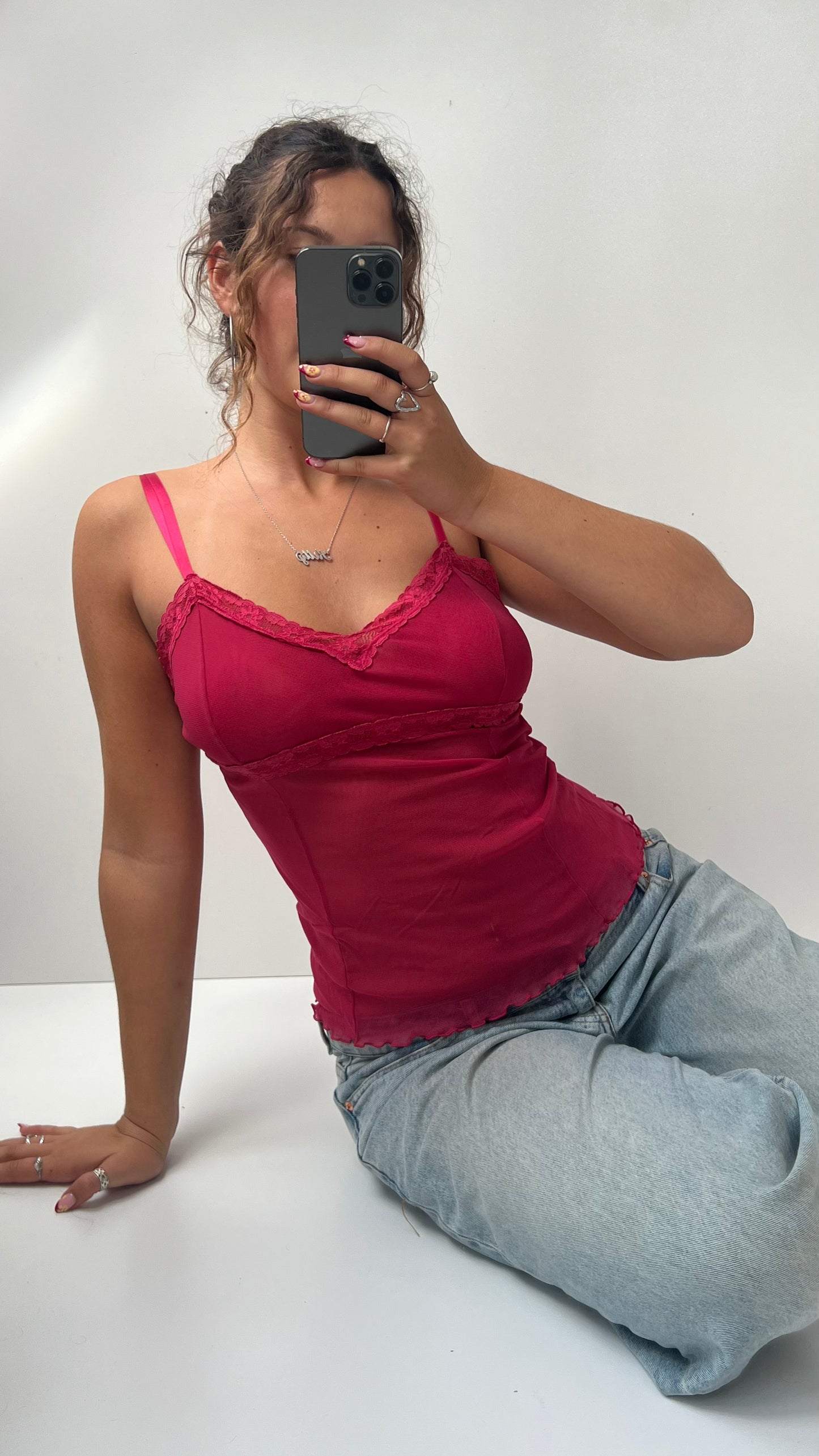 00s red mesh lace cami- size M