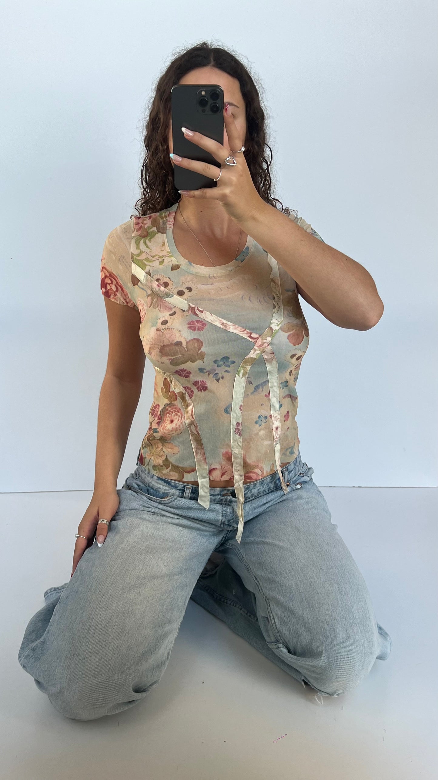 00s mesh floral baby tee- size M