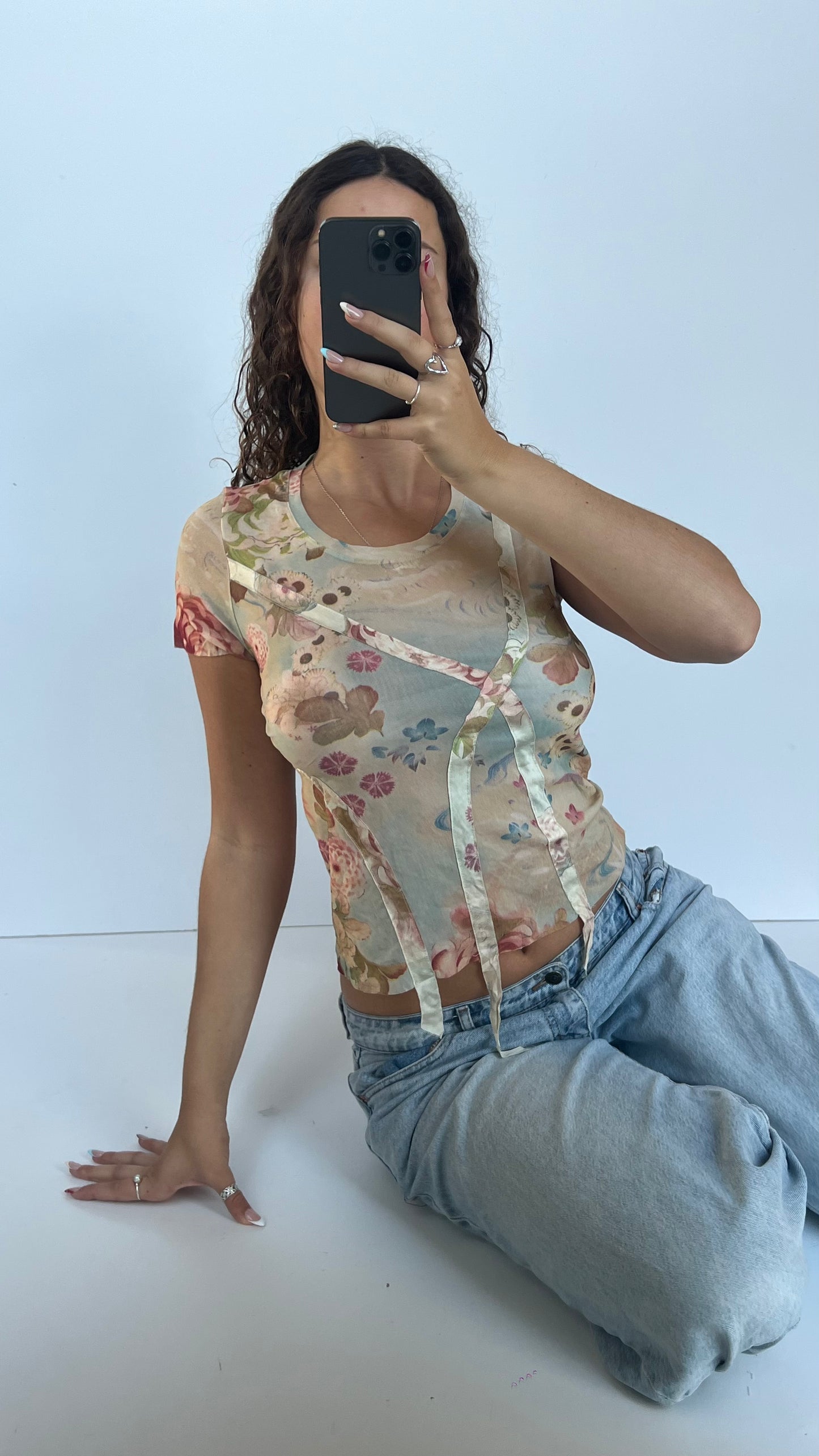 00s mesh floral baby tee- size M