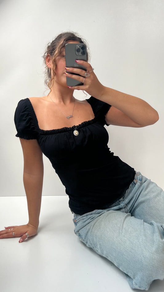 00s black mesh babydoll top- size S