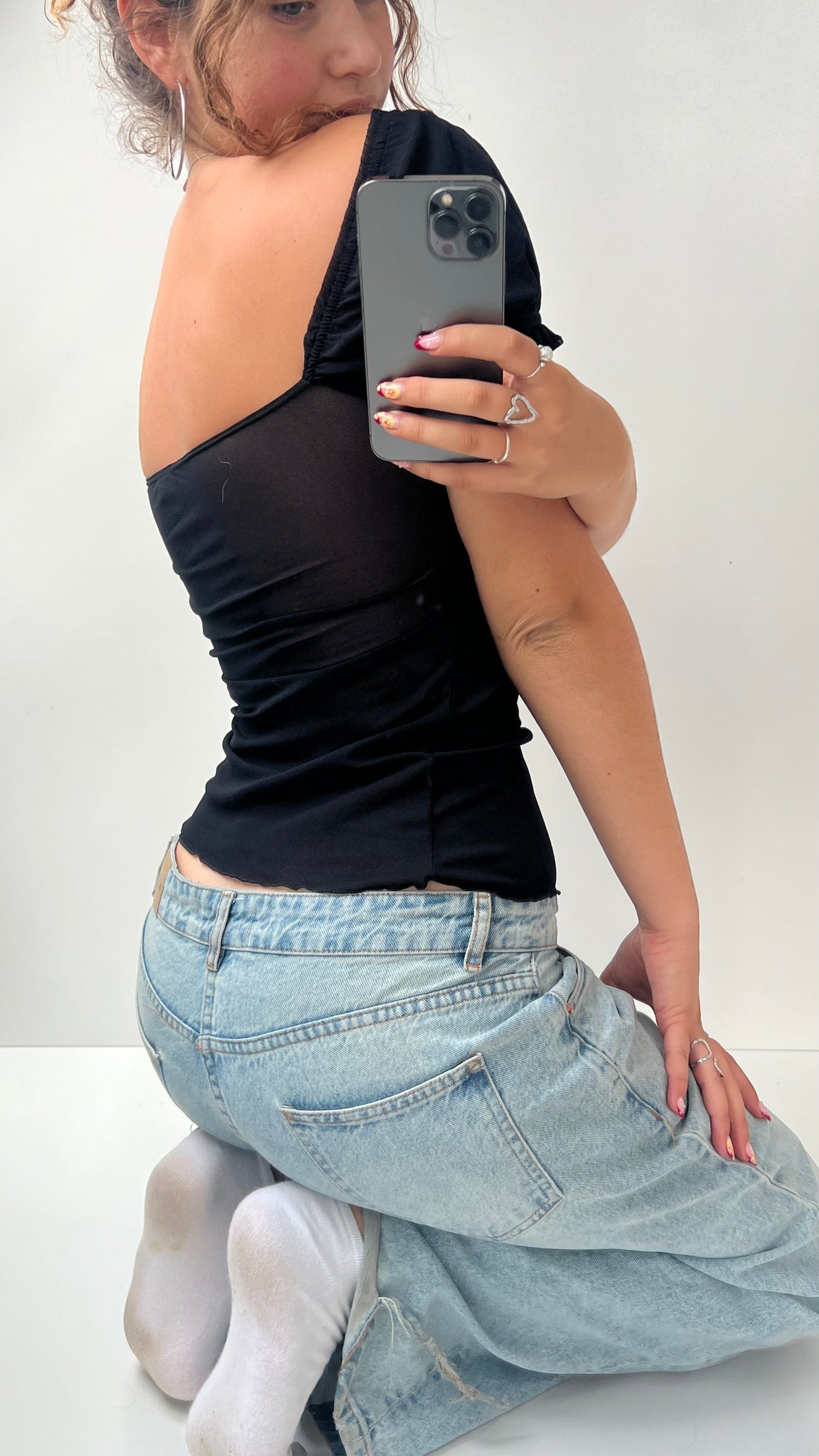 00s black mesh babydoll top- size S