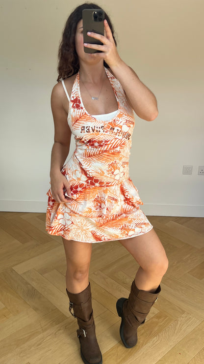 00s orange floral mini dress- size S